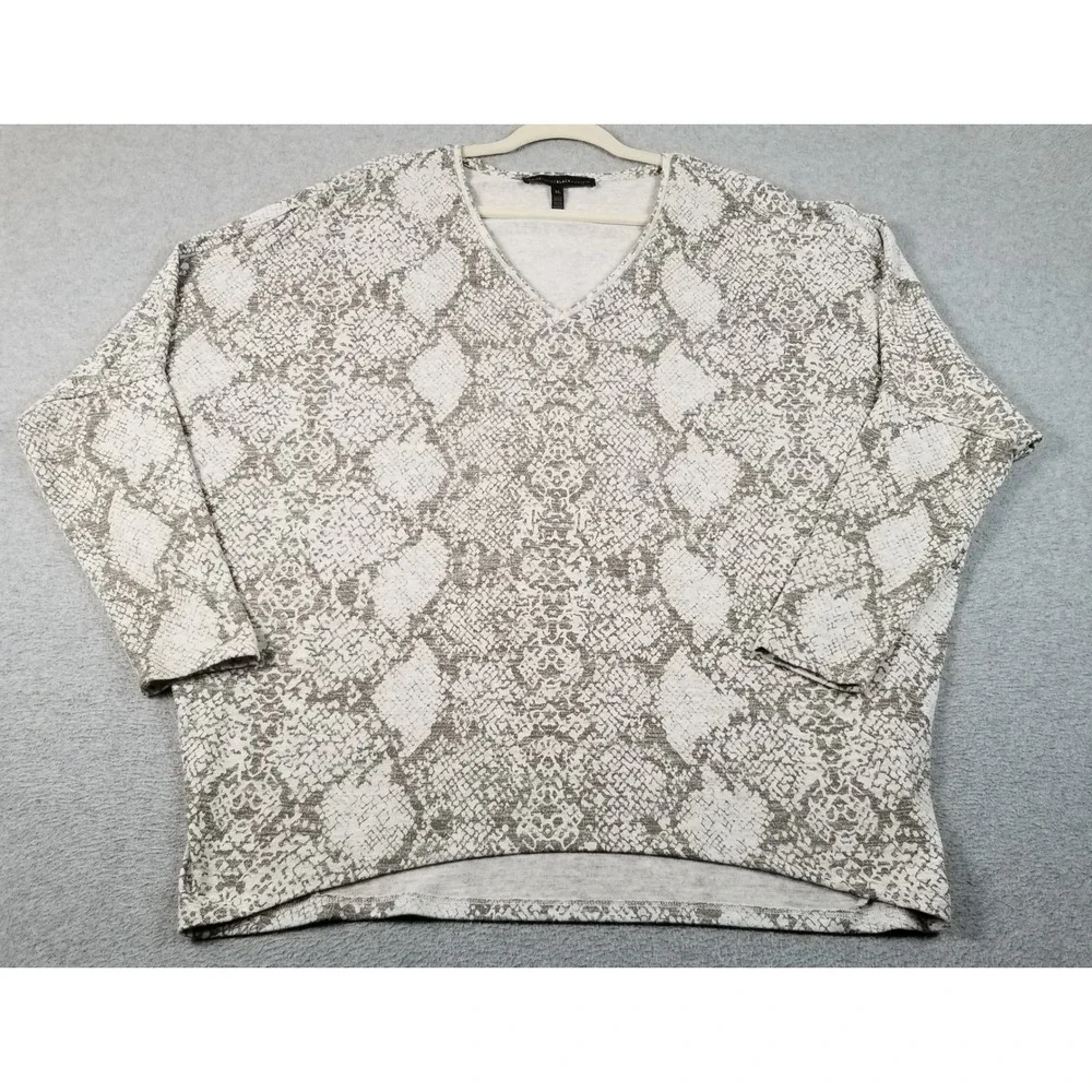 White House Black Market Sweater Womens XL Grey Snake Print V-Neck Dolman Sleeve
